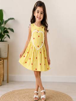 Pankhuri by Priyanka - Yellow Striped Printed Dress