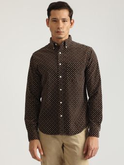 GANT - Men Navy Blue Printed Collar Neck Full Sleeves Shirt