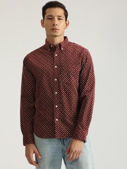 GANT - Men Red Printed Collar Neck Full Sleeves Shirt