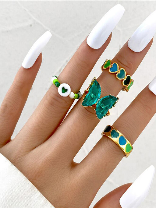 Jewels Galaxy Jewellery For Women Multicolor Butterfly Stackable Rings (Set of 4)