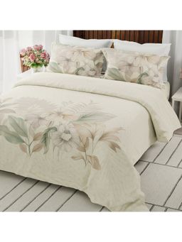 Boutique Living - Gardenia Augusta Beige Floral Super King Bedsheet with 2 Pillow Covers