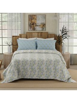 Boutique Living - Gardenia Augusta Blue & White Digital Floral King Bedsheet with 2 Pillow Covers