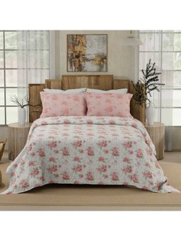 Boutique Living - Gardenia Augusta White & Pink Digital Floral King Bedsheet with 2 Pillow Covers