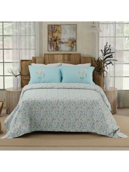 Boutique Living - Gardenia Augusta Blue Digital Floral Print King Bedsheet with 2 Pillow Covers