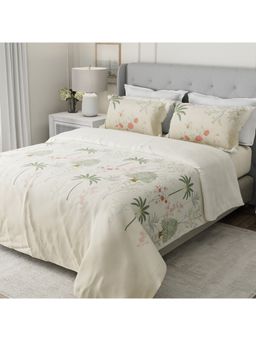 Boutique Living - Gardenia Augusta Cream & Green Digital Floral King Bedsheet with 2 Pillow Covers