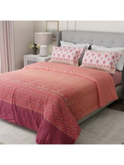 Boutique Living - Gardenia Augusta Pink Digital Ethnic Print King Bedsheet with 2 Pillow Covers