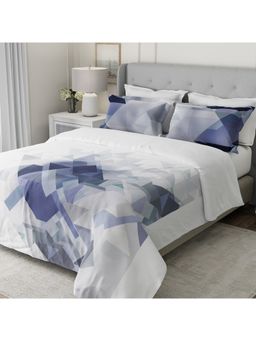 Boutique Living - Gardenia Augusta Blue & Grey Digital Geometrical King Bedsheet with 2 Pillow Covers