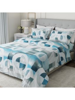 Boutique Living - Gardenia Augusta Blue & White Digital Geometrical King Bedsheet with 2 Pillow Covers