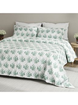 Boutique Living - Embrace 100% Cotton 152 Tc Green Floral King Bedsheet with 2 Pillow Covers
