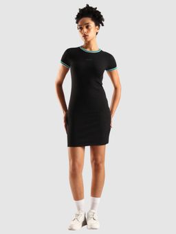 Calvin Klein - Black Nylon Crew Neck Bodycon Mini Dress