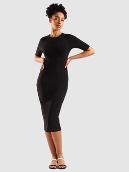Calvin Klein - Black Cotton Round Neck Bodycon Dress