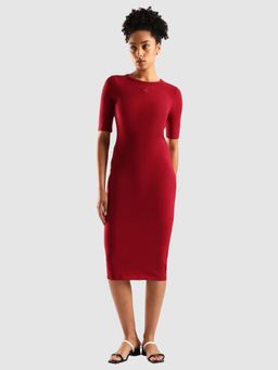 Calvin Klein - Pink Cotton Round Neck Bodycon Dress