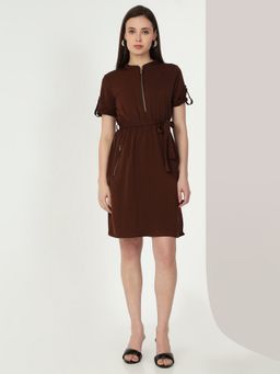 MISH - Solid Brown Mini Dress with Belt