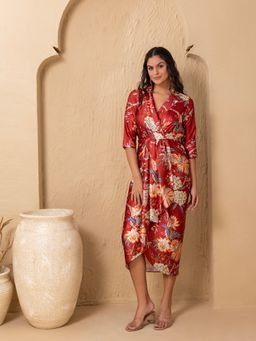 Mabish By Sonal Jain - Red Front Drape Dress
