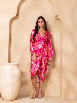 Mabish By Sonal Jain - Pink Overlap Neck Tulip Dress