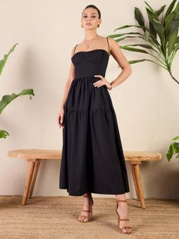 Uptownie - Black Corset Style Cotton Poplin Dress