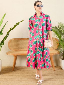 Uptownie - Front Pleated Cotton Pink Dress