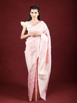 EXCLUSIVA - Pink Linen Saree Zari Woven Work with Unstitched Blouse
