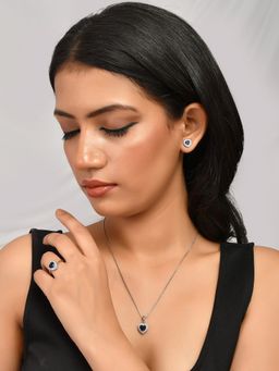 Voylla - Sparkling Essentials Blue Heart Shaped Cluster Jewellery Set