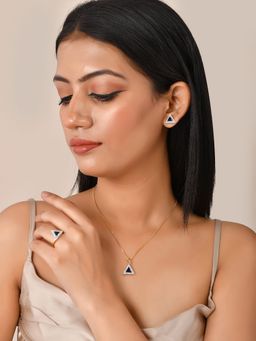 Voylla - Sparkling Essentials Blue Triangle Cut Zirconia Jewellery Set