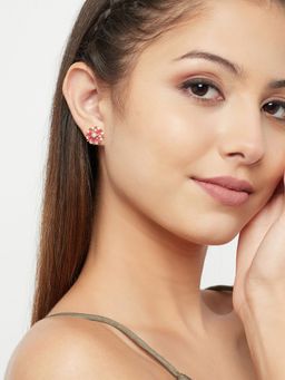 Voylla - Pink Sparkling Essentials Dainty Floral Stud Earrings