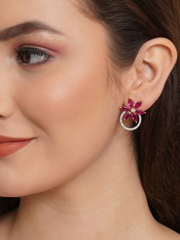 Voylla - Purple Sparkling Essentials Floral Zircons Stud Earrings