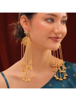 Voylla - Blue Kashmiri Royal Gulbahar Long Ghungroo Earrings