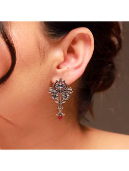 Voylla - Red Phulwari Kamalika Oxidised Dangle Earrings