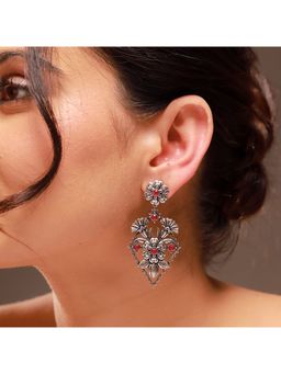 Voylla - Red Phulwari Phoolkala Oxidised Dangle Earrings