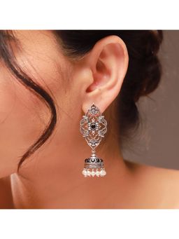 Voylla - Black Phulwari Kamalmitra Oxidised Jhumka Earrings