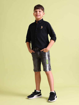 U.S. POLO ASSN. - Boys Grey Drawstring Waist Acid Wash Denim Shorts