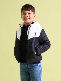 U.S. POLO ASSN. - Boys Black and White Block Puffer Jacket