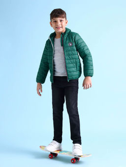 U.S. POLO ASSN. - Boys Green Solid Hooded Puffer Jacket