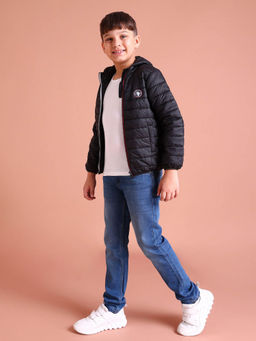 U.S. POLO ASSN. - Boys Black Logo Hooded Solid Puffer Jacket
