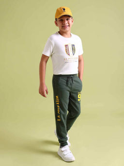 U.S. POLO ASSN. - Boys Green Drawstring Waist Brand Print Joggers