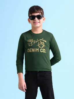 U.S. POLO ASSN. - Boys Dark Green Cotton Brand Print T-Shirt