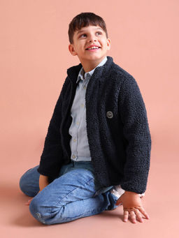 U.S. POLO ASSN. - Boys Navy Self Design Sherpa Knit Jacket