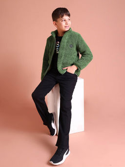 U.S. POLO ASSN. - Boys Dark Green Self Design Sherpa Jacket