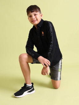 U.S. POLO ASSN. - Boys Black Brand Tape Dobby Shirt