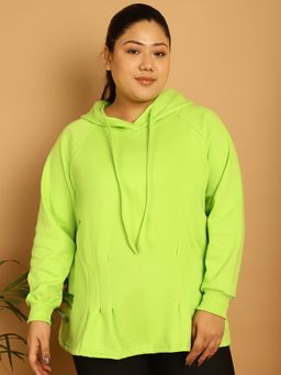 theRebelinme - Plus Size Women's Bright Green Solid Color Pleated Sweatshirt