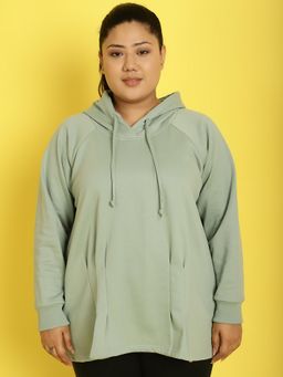 theRebelinme - Plus Size Women's Light Green Solid Color Pleated Sweatshirt