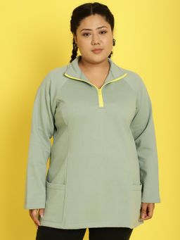 theRebelinme - Plus Size Women's Light Green Solid Color Fleece Winter Sweatshirt
