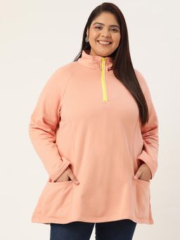 theRebelinme - Plus Size Women's Peach Solid Color Fleece Winter Sweatshirt