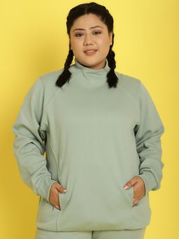theRebelinme - Plus Size Women's Light Green Solid Color Fleece Winter Sweatshirt