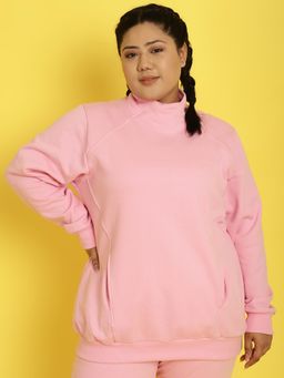 theRebelinme - Plus Size Women's Light Pink Solid Color Fleece Winter Sweatshirt