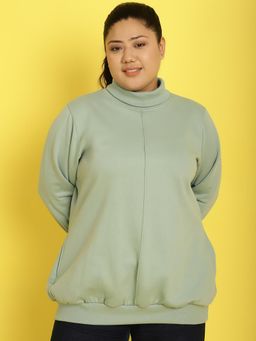 theRebelinme - Plus Size Women's Light Green Solid Color Fleece Sweatshirt