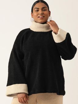 theRebelinme - Plus Size Women's Black Solid Color Teddy Winter Sweatshirt