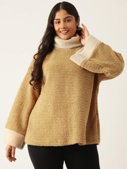theRebelinme - Plus Size Women's Camel Brown Solid Color Teddy Winter Sweatshirt