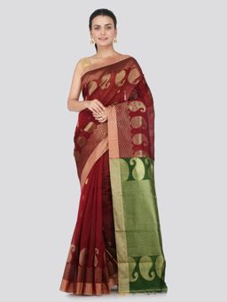 PinkLoom - Women's Cotton Silk Saree With Unstitched Blouse Piece,Maroon