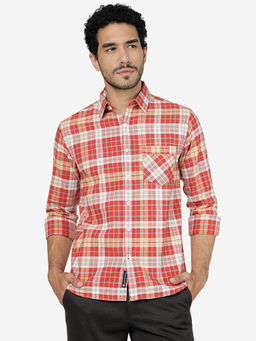Greenfibre - Men Cotton Checked Red Clay Slim Fit Full Sleeve Casual Shirt